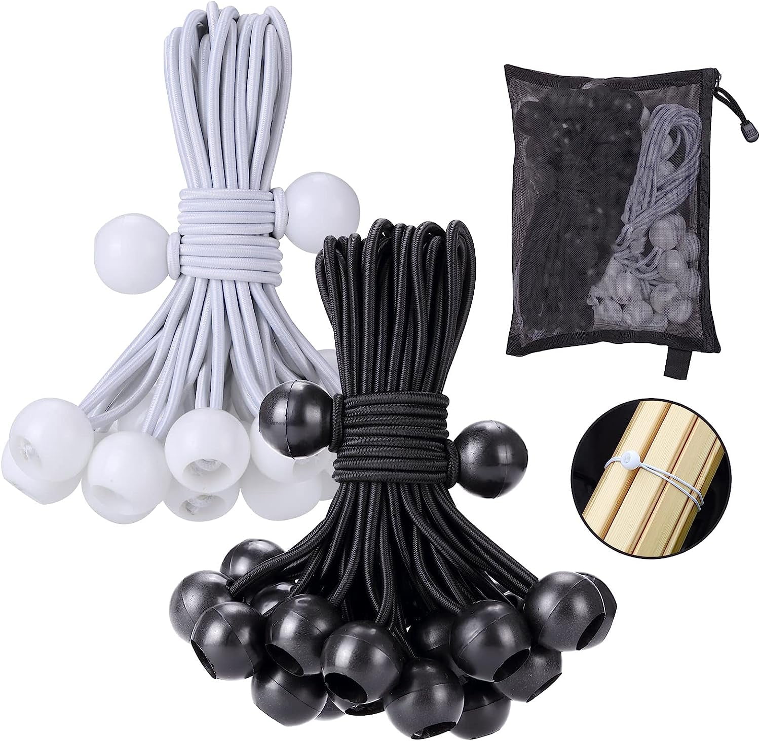 Ball Bungee Cords 6in ,50 PCS Tarp Bungee with Balls,Black and White ...