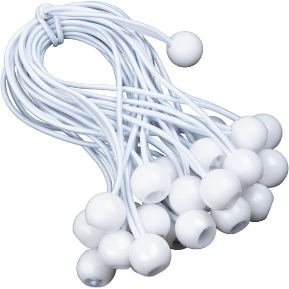 Ball Bungee Cords 9 inch White Elastic String with Ball 1.1 inch Tie-Down Cord for Canopy,Tarp,Tent,Shelter,Straps,Gazebo,Shade Net,Soccer Net, Poles,Wires and Hoses,25pcs,UV Resistant
