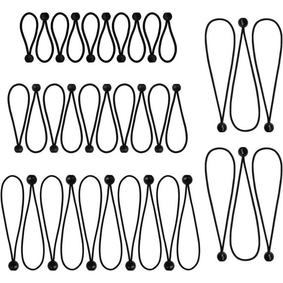 Ball Bungee Cords with Balls, 4 Inch 6 Inch 9 Inch and 12 Inch Mix Package, Black Tie Down Cord, Real Rubber UV Resistant, 36 Piece