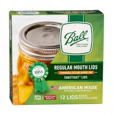 Ball 12-Pack Regular Mouth Canning Jar Lids, One-Piece Mason Jar Lids for Canning and Preserving, Replacement Lids for Ball Regular Mouth Mason Jars