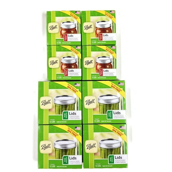 Ball Canning Lids Set Of 4 Dozen Regular Mouth Lids And 4 Dozen Wide Mouth Lids - 4 Packs Of Each For A Total Of 8 Dozens.