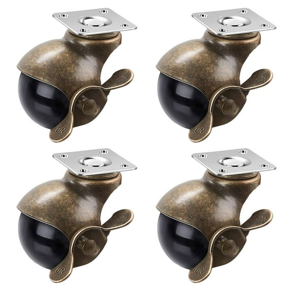 Ball Caster Wheels, 1.5-inch Small Wheels for Furniture, Swivel Furniture Casters Set of 4, Antique Brass Top Plate Casters for Furniture, Ottoman, Wheelchair, Coffee Table