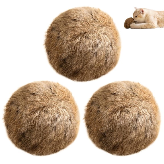 Ball Cat Toy, 3pcs Rabbit Cat Pom Pom Balls, Soft Fluffy Faux Rabbits Fur Balls for Cats, Washable Catnip Toy Ball for Indoor Cats and Kittens