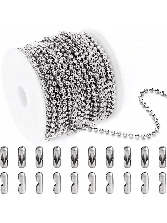 Ball Chain for Jewelry Making:Stainless Steel Ball Chain Necklace,Dog Tag Chain Making,Pull Chain Extension Rolls 2Pcs,Ball Chain Connectors 20Pcs,10m/393in (2mm)