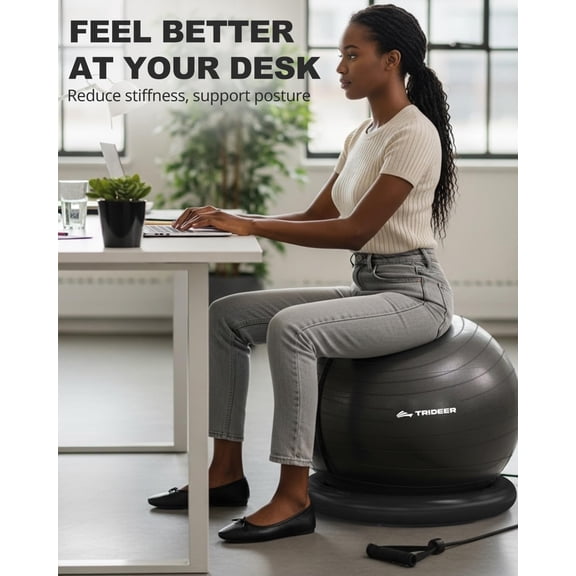 Ball Chair - Yoga Ball with Base & Bands for Home Gym Workout