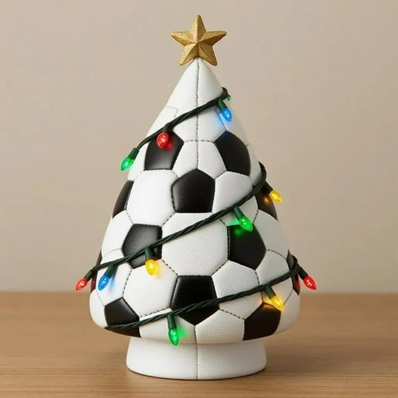 Ball Christmas Tree Decorations Sports Themed Ornaments, Football Shaped Tree Decor with Colorful Lights, Unique Holiday Decor for Game Rooms, for Man Caves and Gifts