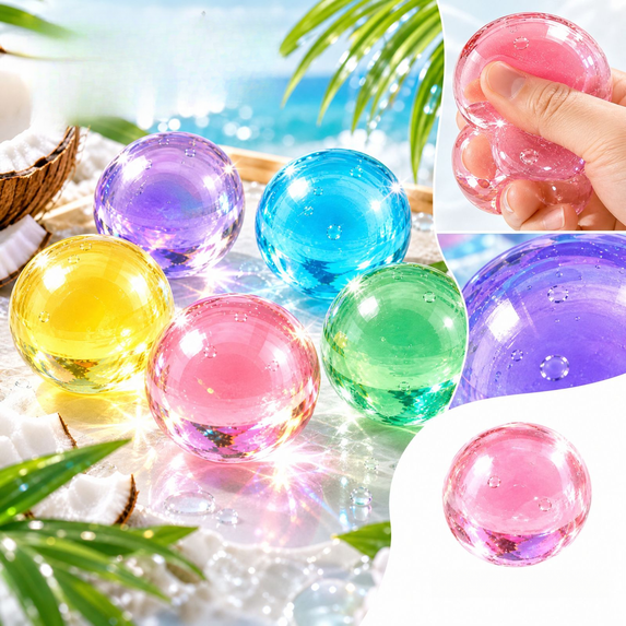 Ball Coconut Oil Squishy, Slow Rising Squeeze Stress Ball Clear Coconut Oil Squishies Toy for Kids Adult,Stress Relief Party Favors Anxiety Relief(Pink#2)