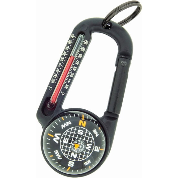 Ball Compass and Thermometer Carabiner Hiking, Backpacking, and Camping Accessory, Clips onto Pack, Parka, or Jacket