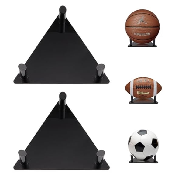 Ball Display Stand with Anti-Slip Mat, 1.3inch Pegs Acrylic Sleek Holder for Different Size Basketball, Soccer Ball, Football, Sturdy Memorabilia Display Case-Black (4 Packs)