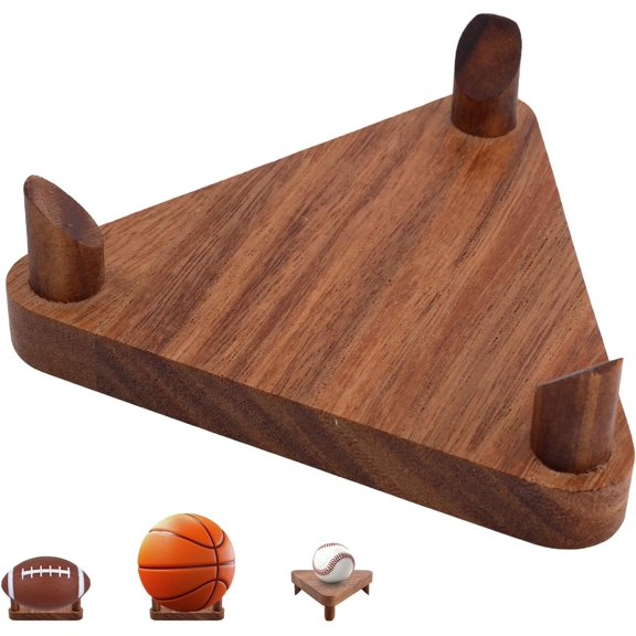 Ball Display Stand, Solid Walnut Football Basketball Rugby Soccer Volleyball Holder Rack for Autographed Memorabilia Trophy Display Home Office Sports Decor