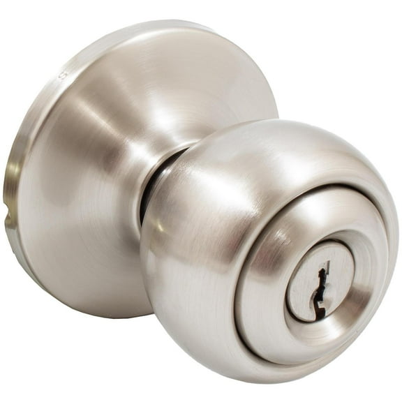 Ball Door Knob, Entry Latch, KW Keyway, Satin Nickel by Stone Harbor Hardware