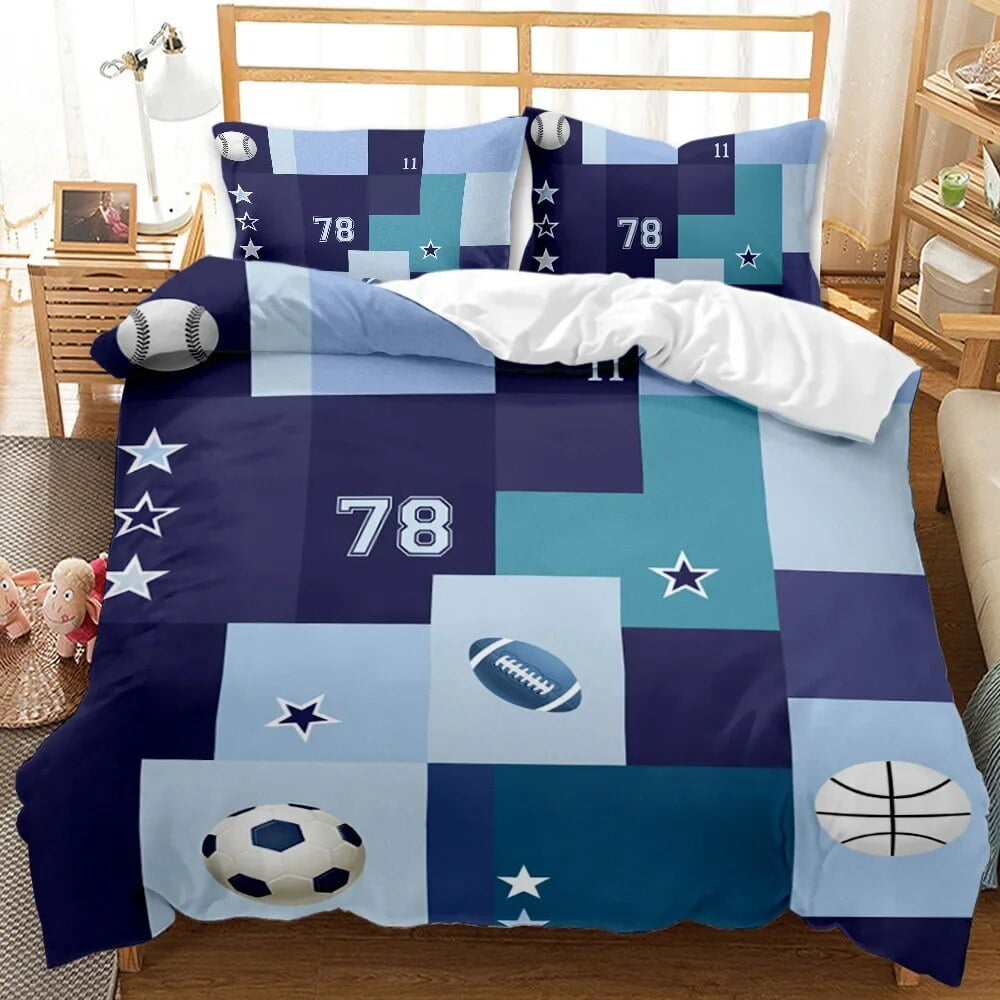 Ball Duvet Cover Set Sports Balls Bedding Set King Size Basketball