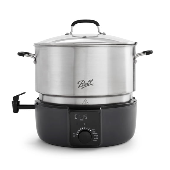 Ball EasyCanner Programmable Electric Water Bath Canner with Rack, 21-Quart Canning Pot with Steamer Insert and Lid for Preserving Jams and Vegetables, Fits 8 Pint Mason Jars