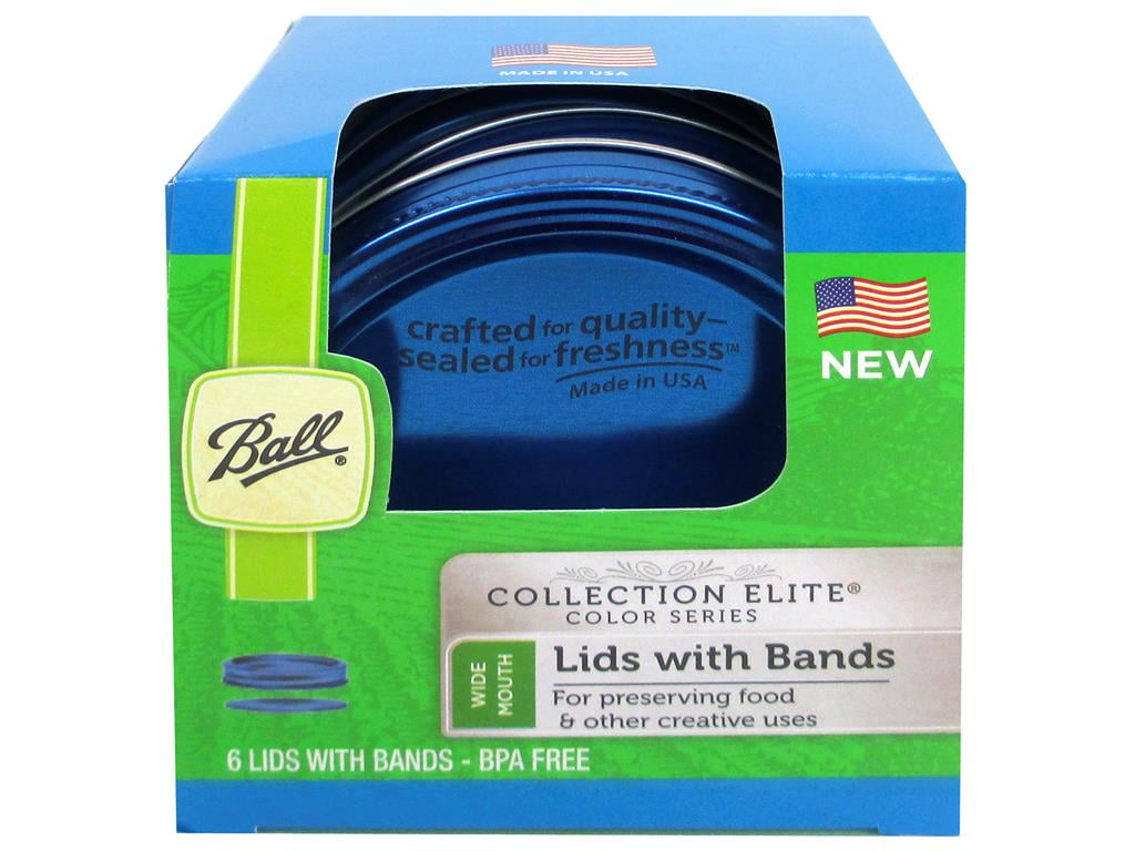 Ball Elite Blue Jar Lid with Band Wide Mouth, 6 Count