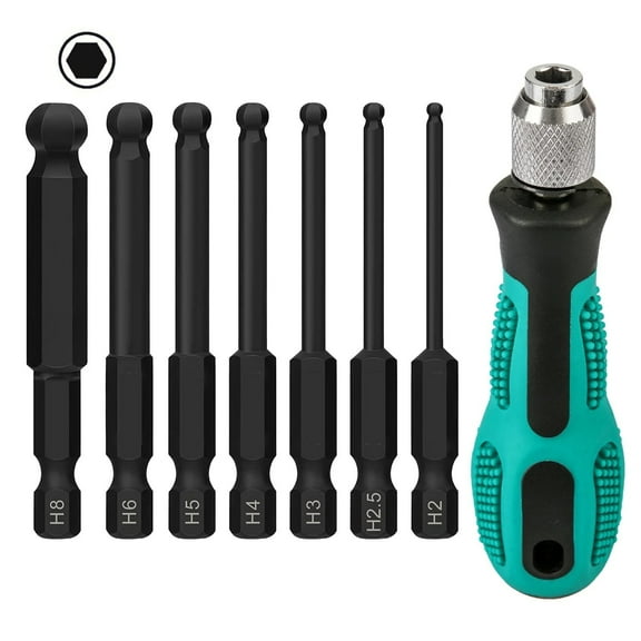 Ball End Hex Screwdriver Bit Set 8PCS, Magnetic 1/4" Hex Shank Ball Head Allen Bits 65mm, S2 Steel Hex Bit Set 2/2.5/3/4/5/6/8 mm
