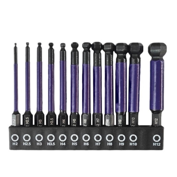 Ball End Hex Screwdriver Set 75mm, 12-Piece 1/4 Inch Magnetic Shank (2-12mm) with Holder for Tight Spaces