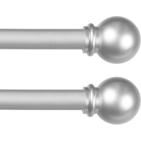 Ball End Window Curtain Rod, 48-86 Inch Adjustable Rod Set, Brushed Nickel Silver Finish, 2 Pack