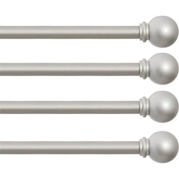 Ball End Window Curtain Rod, Adjustable Curtain Rod for Windows 48 to 86 Inches, Extendable Curtain Rod Set, Brushed Nickel Silver Curtain Rod, Curtain Rods 4 Pack