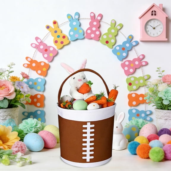 Ball Games Topic Easter Basket Halloween Sports Baskets Canvas Easter Eggs Candy Bucket Tote for Easter for Kids Boys Children