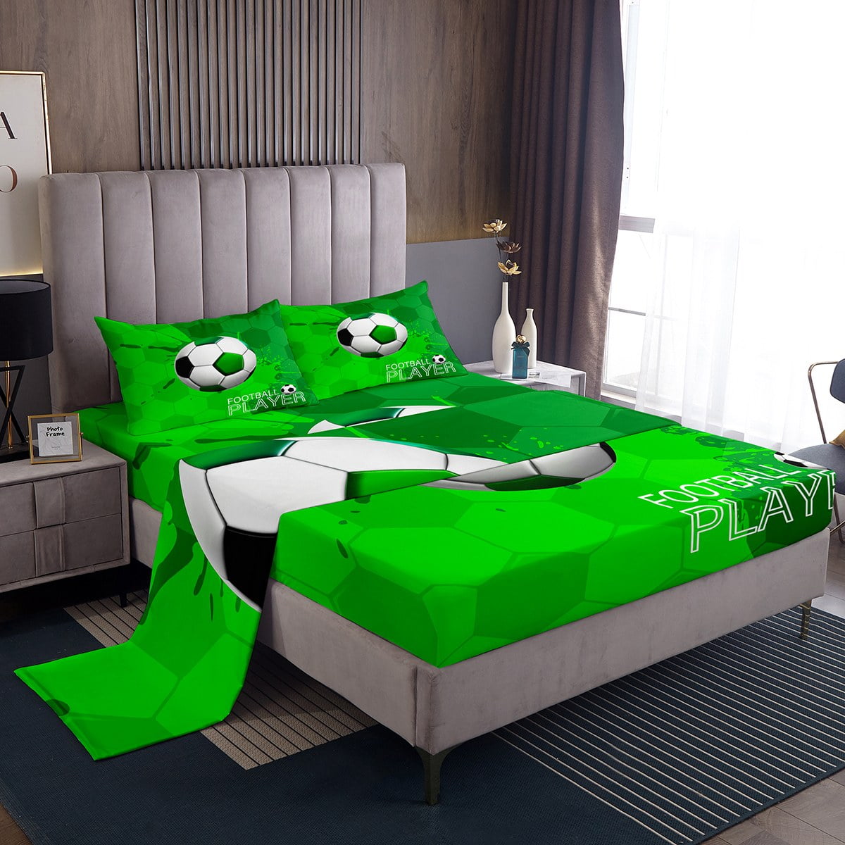 Ball Games Twin Size Sheets for Boys Football Print Bed Sheets Set for