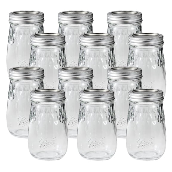 Ball Glass Flute Mason Jar, Regular Mouth, Pint Size, 16 OZ Pack of 12
