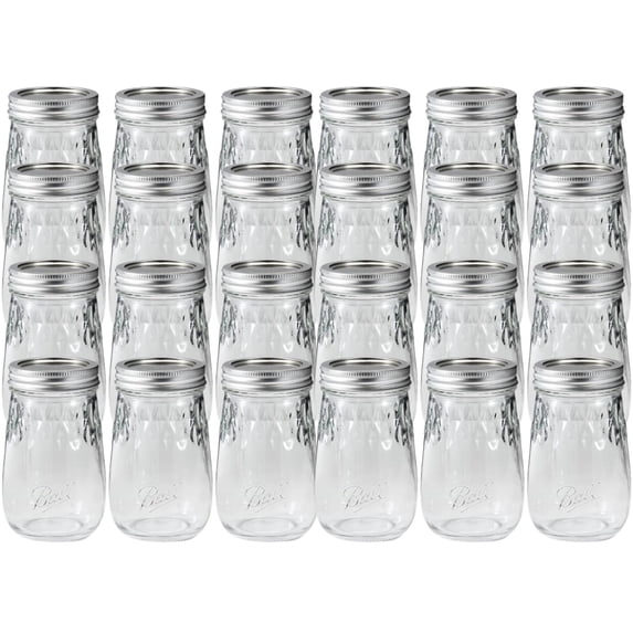 24-pack Ball Glass Flute Mason Jar, Regular Mouth - Clear Glass - 24 Pack, 16 oz Pint Size — Residential Use, Standard Application