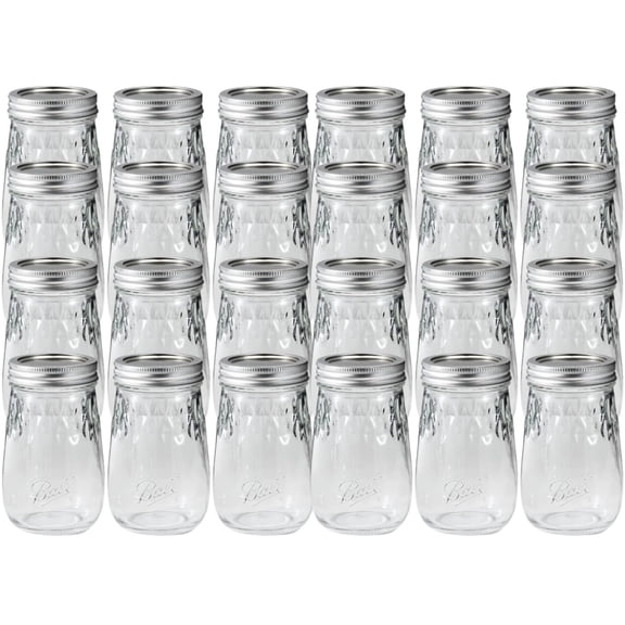 Ball Glass Flute Mason Jar, Regular Mouth - Clear Glass - 24 Pack, 16 oz Pint Size