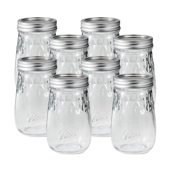 Ball Glass Flute Mason Jar, Regular Mouth, Pint Size, 16 OZ Pack of 8