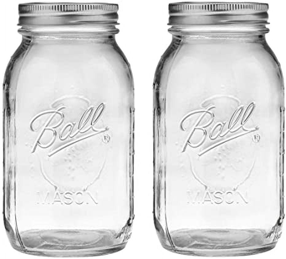 Ball Clear Glass 32oz Mason Jars with White Lids, Set of 2