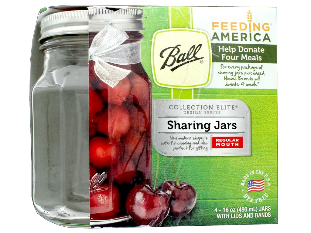 Ball, Glass Mason Jar, Elite Sharing Jars with Lids and Bands, Regular Mouth, Clear, 16 oz, 4 Pack - image 1 of 10