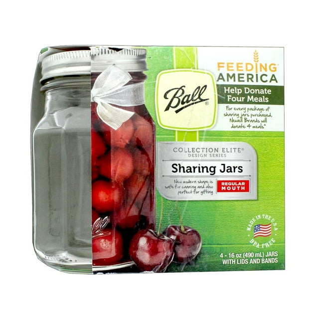 Ball, Glass Mason Jar, Elite Sharing Jars with Lids and Bands, Regular Mouth, Clear, 16 oz, 4 Pack