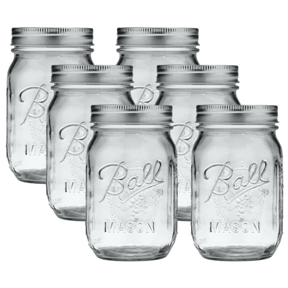 Ball Glass Mason Jar, Regular Mouth, Pint Size, 16 OZ (Pack of 8)