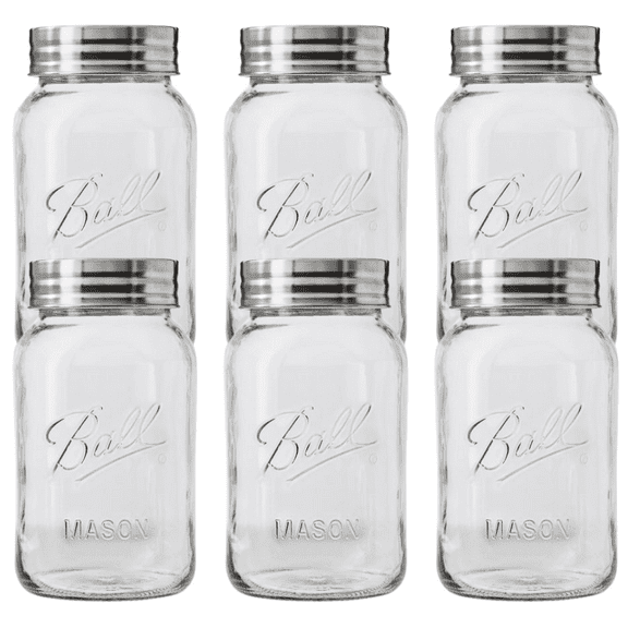 Ball Glass Mason Jar, Regular Mouth, Quart Size, 32 OZ (Pack of 6)