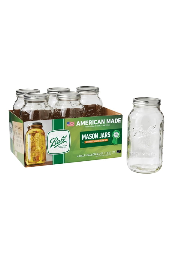 64 oz Mason Jars, Wide Mouth Half Gallon Canning Jars with Lids and Rings, 6-Pack Extra Large Glass Jars for Home Canning and Pantry Storage