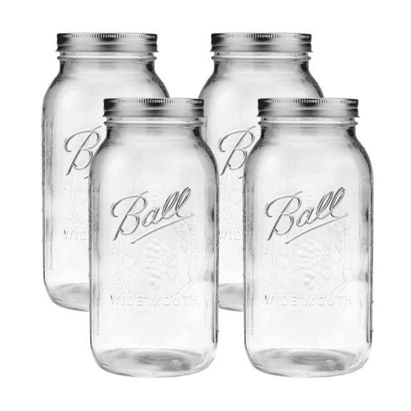 Ball Glass Mason Jar, Wide Mouth, Half Gallon Size, 64 OZ (Pack of 4)