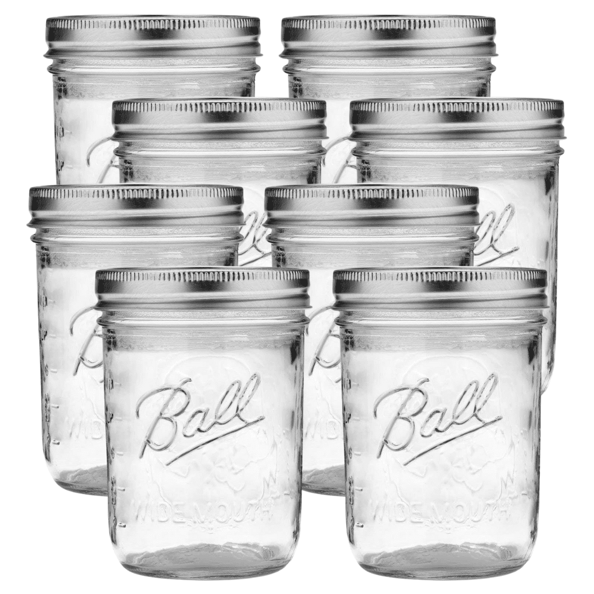 Ball, Mason Jar, 16 OZ, Wide Mouth Pint Size, Pack of 8 - Walmart.com