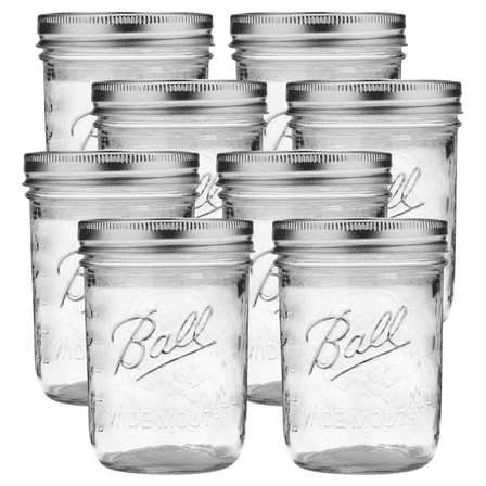 Ball Glass Mason Jar, Wide Mouth, Pint Size, 16 OZ (Pack of 8)