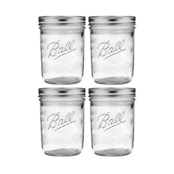 Ball Glass Mason Jar, Wide Mouth, Pint Size, 4-Pack, 16 oz