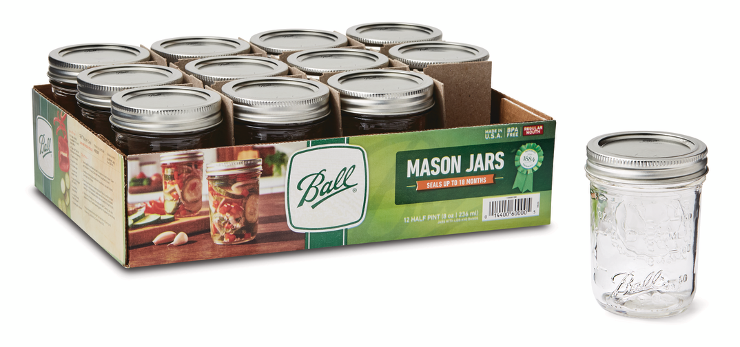 Ball Glass Mason Jar w/ Lid & Band, Regular Mouth, 8 Ounces, 12 Count - Walmart.com