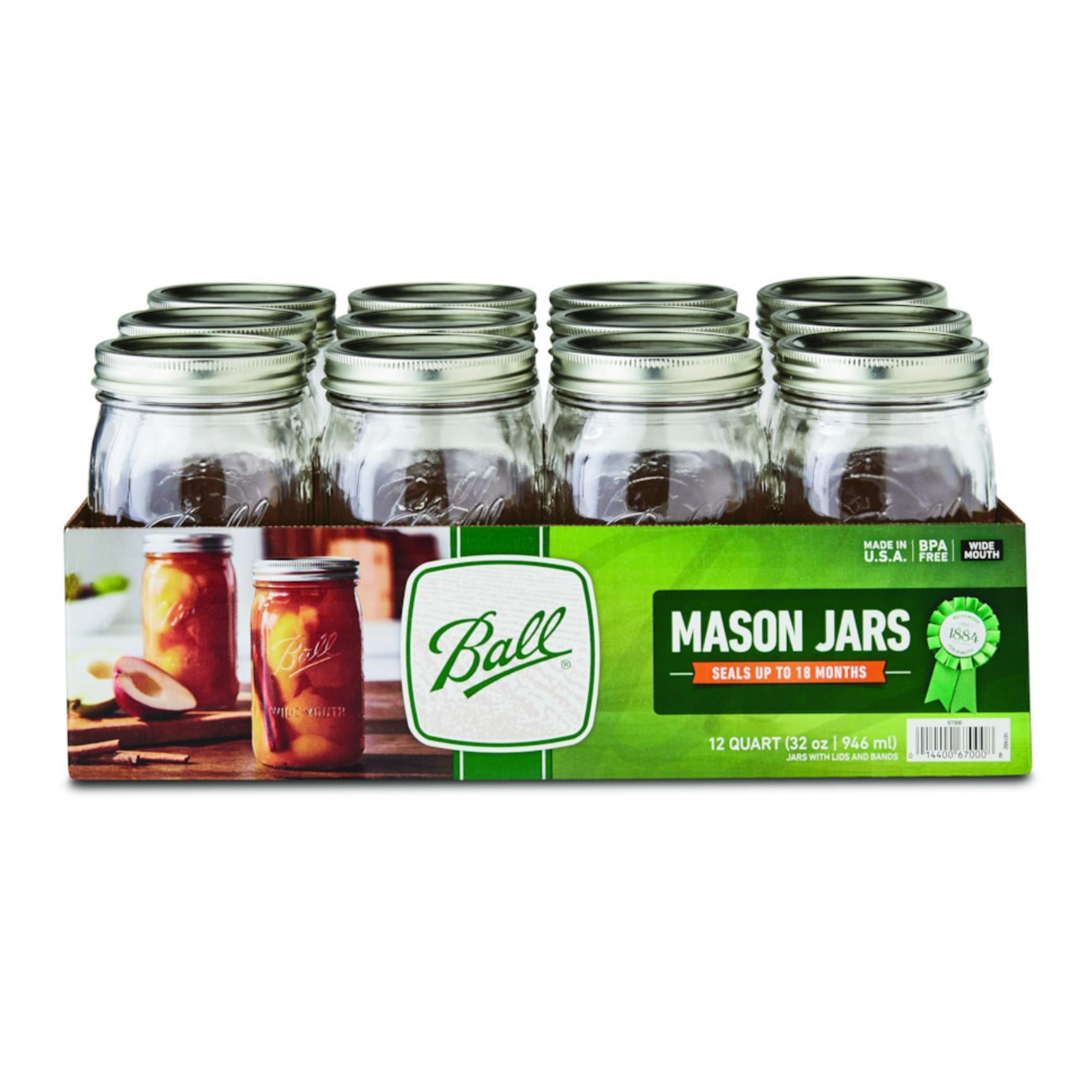 Ball, Glass Mason Jars with Lids & Bands, Wide Mouth, 32 oz, 12 Count ...