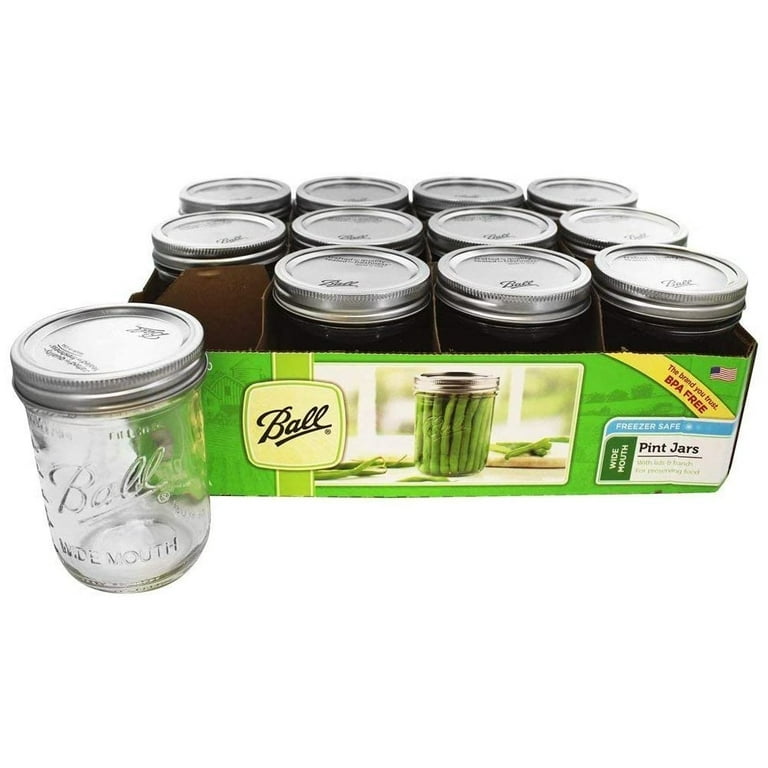 Wide Mouth Mason Jars 16 oz – (6 Pack) – Ball Wide Mouth Pint 16-Ounces  Mason Jars With Airtight lids and Bands – For Canning, Fermenting,  Pickling, Freezing, Storage + M.E.M Rubber
