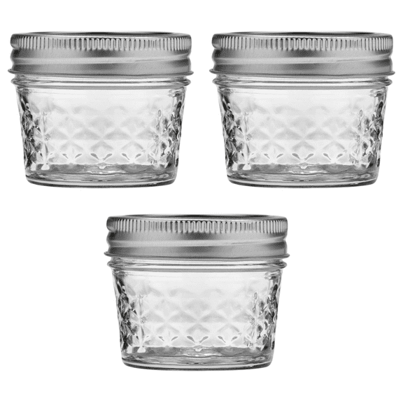 Ball Glass Quilted Crystal Jelly Jar, Regular Mouth, Quarter Pint Size, 4 OZ (Pack of 3)