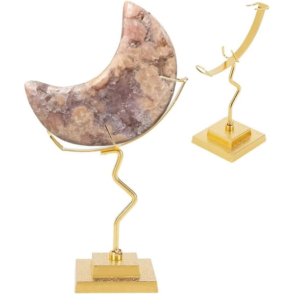 Ball Holder Moon Shaped Small Display Stand Alloy Sphere Display Holder for Gemstones Geodes Mineral Agate Home Office Decor 3.54x1.97x4.92 inch Golden for making
