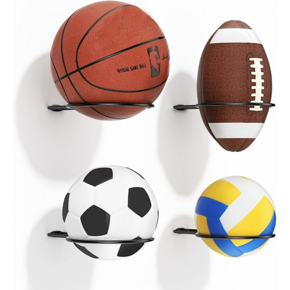 Ball Holder Wall Mount Set Sports Racks for Basketball, Soccer, Volleyball, Football Storage & Display Sports Room