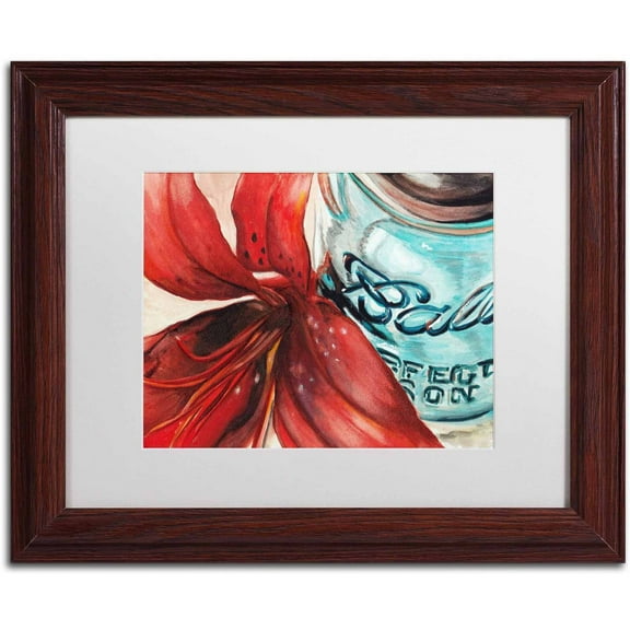 "Ball Jar Red Lily" Canvas Art by Jennifer Redstreake White Matte, Wood Frame