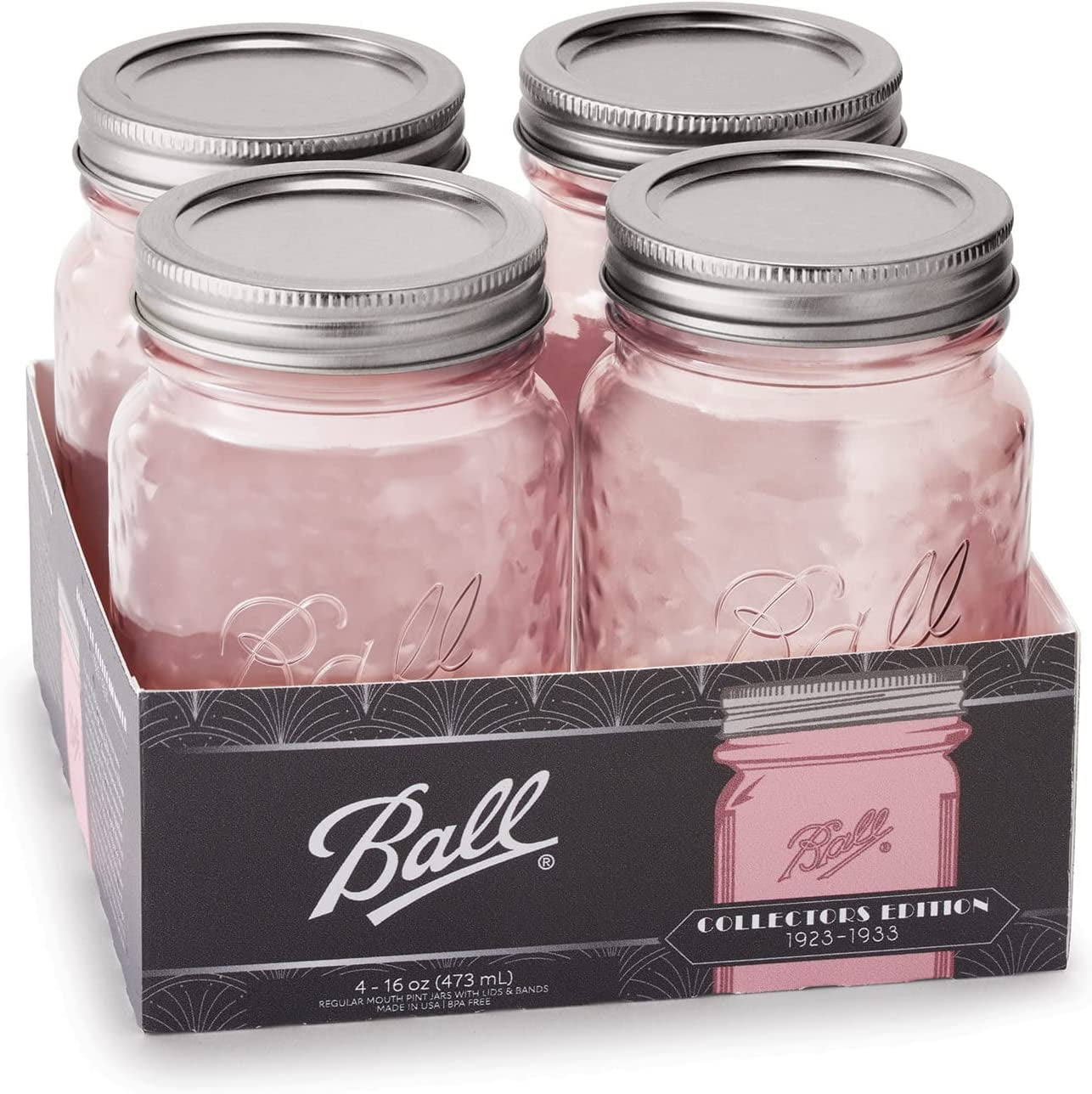 Ball Mason Vintage Rose Quart Canning Jars, Regular Mouth, 32 oz, 4