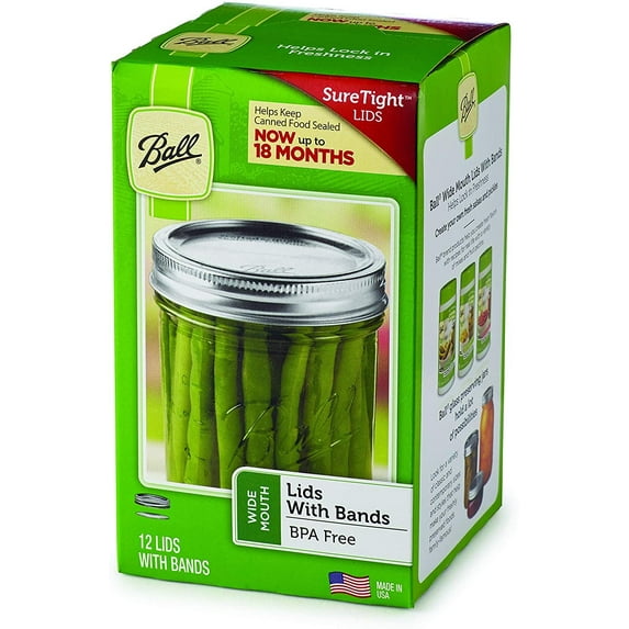 Ball Jars Wide Mouth Lids & Bands, 12 Lids and Bands