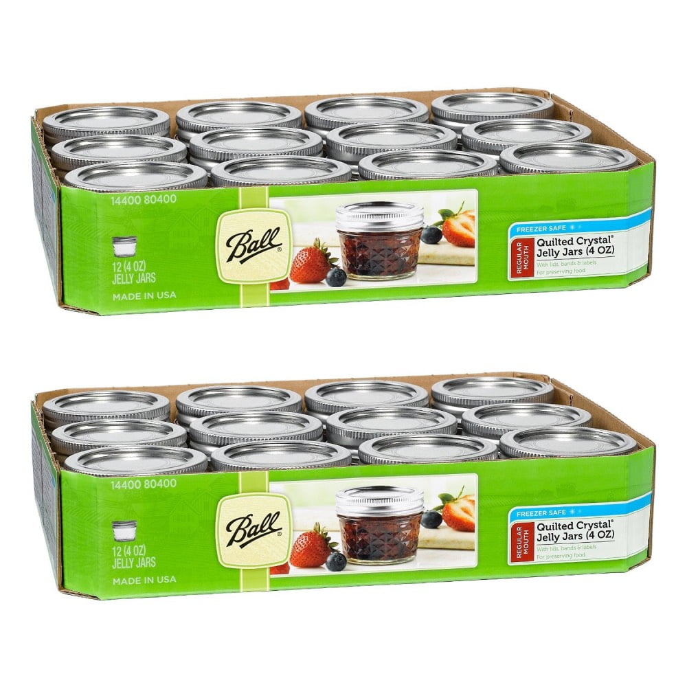 Ball Jelly Jars, Quilted Crystal Glass Jars with Lids and Bands, 4