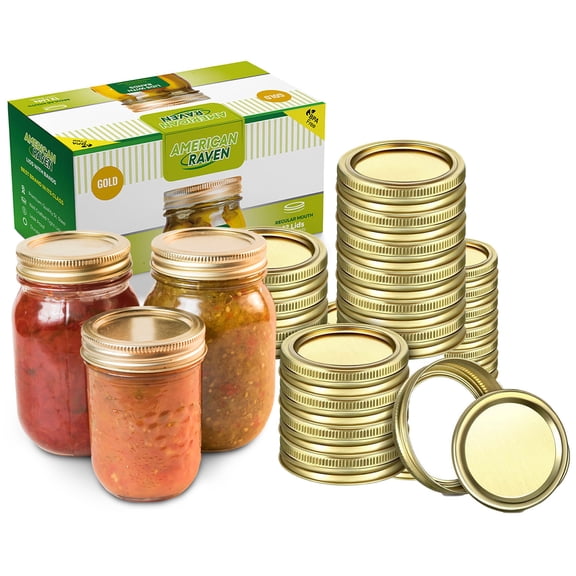 American Raven Canning Lids & Rings - Fits Ball or Kerr Mason Jars, Wide Mouth Mason Jar Canning Lids and Rings |12 Sets, Gold|