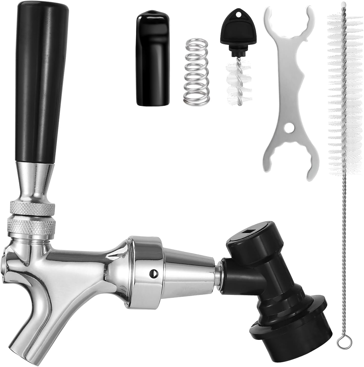 Ball Lock Beer Faucet Picnic Tap, Stainless Steel Core Self-Closing Keg Tap Chrome-Plated Brass with Quick Disconnect Party Corny